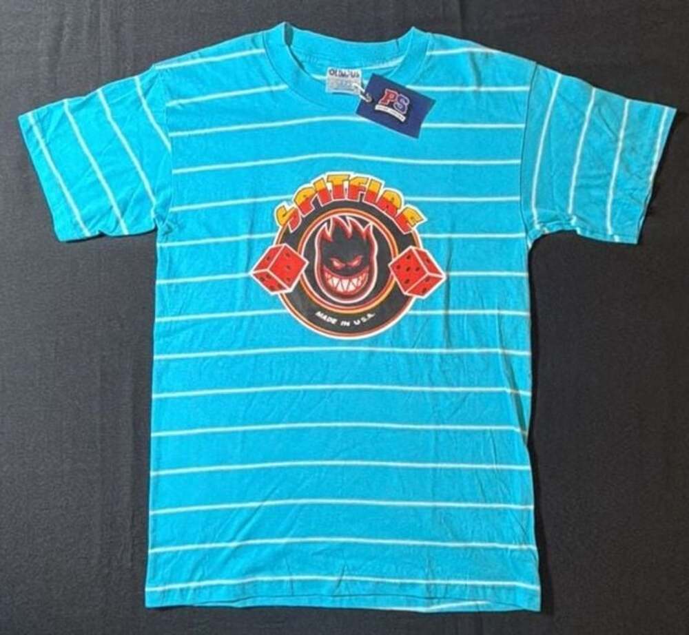 Vintage 90s Spitfire Wheels Bighead Dice Striped T-Shirt